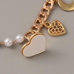 Pearl Plastic Beads & Heart & Moon & Teardrop Charms Link Chain Phone Case Double Chain Strap&nbsp;AJEW-WH0041-61G