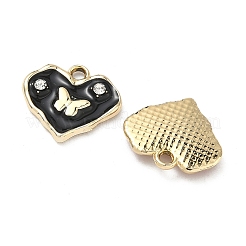 合金エナメルチャーム  蝶のチャーム付きハート  UVメッキ  ラインストーン付き  ゴールドカラー  16x17.5x3mm  穴：2mm&nbsp;ALRI-D303-01G
