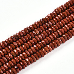 天然石レッドジャスパービーズ連売り  多面カット  ロンデル  5x2mm  穴：0.8mm  約174~177個/連  15.35~15.55''（39~39.5センチメートル）&nbsp;G-T141-62