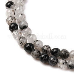 天然トルマリンクォーツ/ブラックルチルクォーツビーズ連売り  ラウンド  4~4.5mm  穴：0.5mm  約102個/連  15.35インチ（39cm）&nbsp;G-K305-21-C-01