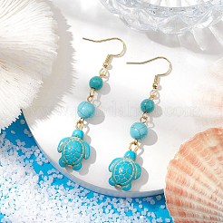 合成ターコイズダングルピアス  女性用304ステンレスジュエリー  カメ  62x14mm&nbsp;EJEW-JE05849-03
