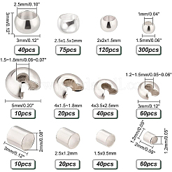 真鍮と鉄のクリンプビーズとクリンプビーズカバーセット  銀色のメッキ  クリンプビーズ：1.2~3x1.5~3mm  穴：0.5~2.5mm  ビーズカバー：3~5x5~5x2.5~5mm  穴：1.2~1.8mm  約1665個/箱&nbsp;KK-PH0003-99