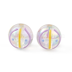 UVメッキレインボー虹色アクリルエナメルビーズ  手描きのビーズ  ラウンド  カラフル  15~16mm  穴：2.8mm&nbsp;OACR-I003-15A