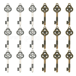 20本2色チベット風アロイペンダント  キー  アンティークブロンズ＆アンティークシルバー  41x14x3mm  穴：2mm  10個/カラー&nbsp;FIND-TA0008-93