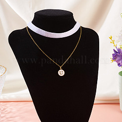 Alloy Enamel Letter Pendant Single Face White Velvet Ribbon & Brass Chain Double Layered Choker Necklaces&nbsp;NJEW-TAC0036