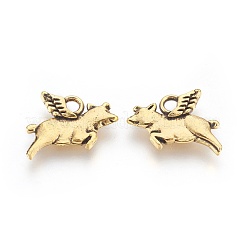 合金ペンダント  カドミウムフリー＆ニッケルフリー＆鉛フリー  フライングピッグ  アンティーク黄金  15x10x3mm  穴：2mm.&nbsp;PALLOY-A15501-AG-NF