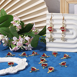 14Pcs Brass with Glass Dark Red Sacred Heart Connector Charms&nbsp;KK-CA0003-85