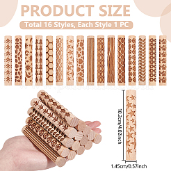 16個16スタイルの木製麺棒  エンボスクッキーを焼くため  キッチンツール  混合図形  102x14.5mm  1個/スタイル&nbsp;BAKE-UN0001-01