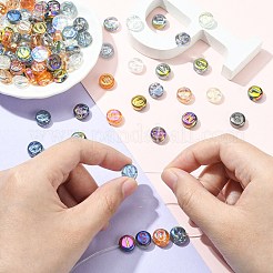 100PCSガラスビーズ  頭文字付きのフラットラウンド  ミックスカラー  9.5~10x4.5mm  穴：1mm&nbsp;GLAA-CJ0002-22