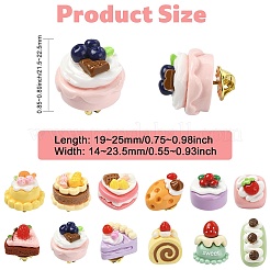 12Pcs 12 Styles Cute Fruit Cake Themed Resin Pins&nbsp;JEWB-CJ0003-11