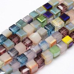 電気メッキガラスビーズ連売り  多面カットキューブ  ミックスカラー  6~7x6~7x6~7mm  穴：1mm  約70個/連  15.94インチ&nbsp;X-EGLA-L007-N01