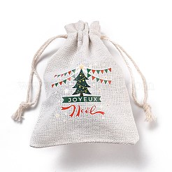 クリスマスコットンクロス収納ポーチ  長方形巾着袋  キャンディーギフトバッグ用  クリスマスツリー模様  13.8x10x0.1cm&nbsp;LS-ABAG-M004-02F