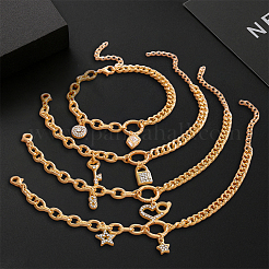 4Pcs 4 Styles Alloy Rhinestone Charm Bracelets&nbsp;BJEW-HY0001-11