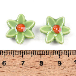釉薬をかけた磁器ビーズの連  光沢のあるセラミックビーズ  花  パールカラーの  薄緑  16.5~17x15.5~16x6.5~7mm  穴：1.5mm  約20個/連  12.99インチ（33cm）&nbsp;PORC-N008-10D