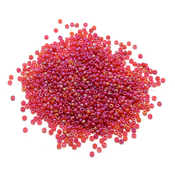 12/0 FGBグレードAラウンドガラスシードビーズ  透明なつや消しスタイル  ABカラーメッキ  レッド  2x1.5mm  穴：0.8mm  約30000個/袋&nbsp;SEED-Q010-M537