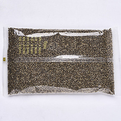 電気めっきガラスシードビーズ  機械刺繍に適合  メタリックカラー  ラウンド  アンティークゴールドメッキ  11/0  2x1.5mm  穴：1mm  約30000個/袋&nbsp;SEED-S042-01B-03