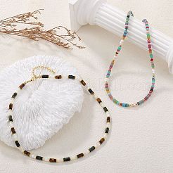 1Pc Rondelle Natural Agate & Pearl & Brass Beaded Necklaces for Women&nbsp;NJEW-SZ0001-69