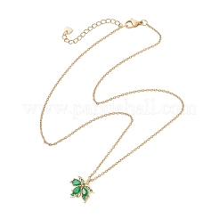 Brass Pave Cubic Zirconia Maple Leaf Pendant 304 Stainless Steel Cable Chain Necklaces for Women&nbsp;NJEW-JN05901-02