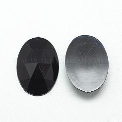 アクリルラインストーンフラットバックカボション  多面カット  底面銀メッキ  オーバル  ブラック  18x13x4.5mm&nbsp;GACR-Q011-13x18-01