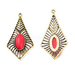 Rhombus Antique Golden Plated Alloy Synthetic Turquoise Big Pendants&nbsp;PALLOY-J597-03AG