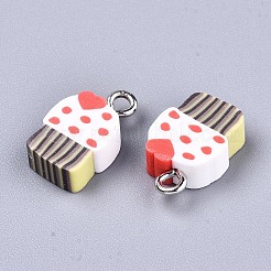手作りポリマークレイペンダント  プラチナトーン鉄パーツ  キノコ  カラフル  13.5~16x9.5x4.5mm  穴：1.8mm&nbsp;LS-X-CLAY-T016-61