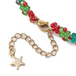 クリスマス ハンドメイド ガラス シード ビーズ リンク ブレスレット 女性用  グリーン  6-5/8インチ（16.9cm）&nbsp;BJEW-MZ00123