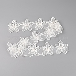 オーガンジーパールリボン  花刺繍レーストリムリボン  ホワイト  3インチ（77mm）  15ヤード/カード&nbsp;FW-TAC0003-03