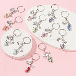 イミテーションパールアクリル＆合金エンジェルキーホルダー  チベットスタイルの合金チャームと鉄の分割キーリング付き  ミックスカラー  7.8cm  12個/セット&nbsp;KEYC-JKC00520