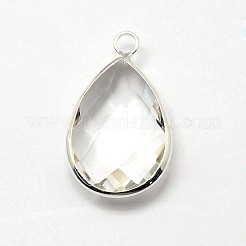 シルバーカラーメッキ真鍮ガラスティアドロップペンダント  ミックスカラー  18x11x5mm  穴：2mm&nbsp;GLAA-J017A-S