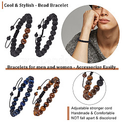 6Pcs 5 Style Natural Lava Rock & Tiger Eye & Synthetic Agate Braided Bead Bracelets Set&nbsp;BJEW-AN0001-12