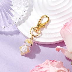 手作りのガラスの種の鳥のペンダント装飾  合金製回転式ロブスター クロウ クラスプ バッグ飾り用チャーム  レモンシフォン  53mm&nbsp;HJEW-MZ00100-01