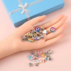 DIYヨーロピアンスタイルのブレスレット作りキット  合金エナメル＆樹脂＆ポリマークレイラインストーンヨーロッパビーズを含む  合金エナメルヨーロピアンダングルチャーム  真鍮ヨーロッパのブレスレット作り  ミックスカラー  ブレスレット製作：195mm  3個/セット&nbsp;DIY-YW0005-32