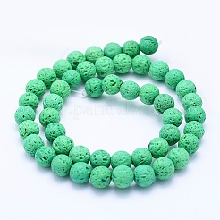 天然溶岩岩ビーズ連売り  染め  ラウンド  グリーン  6mm  穴：1mm  約62個/連  14.7インチ（37cm）&nbsp;G-F531-6mm-G07