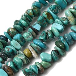 天然の湖北ターコイズビーズ連売り  ナゲット  4.5~9x4.5~9x1~4mm  穴：0.4mm  14.96~15.47''（38~39.3センチメートル）&nbsp;G-H345-A01-03