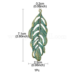 合金のチベット風チャーム  羽  アンティークブロンズ＆グリーングリーン  71x25x2mm  穴：2mm&nbsp;PALLOY-YW0001-34