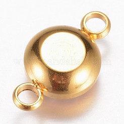 ガラスリンクコネクター  多面カット  304ステンレススチール製金具付き  フラットラウンド  ゴールドカラー  ライトピーチ  17.5x10x6.5mm  穴：2.5mm&nbsp;GLAA-G018-G02