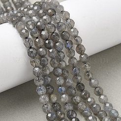 天然石ラブラドライトビーズ連売り  多面カット  ラウンド  グレー  4mm  穴：1mm  約90個/連  15.35''（39センチメートル）&nbsp;G-G213-4mm-03