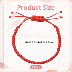 編み込みナイロンコードブレスレット12個  ビーズで  レッド  内径：1-3/4~3-1/4インチ（4.6~8.3cm）&nbsp;BJEW-SP0001-27B