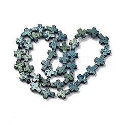 電気メッキされた天然溶岩岩ビーズ連売り  クロス  メッキグリーン  10x8x4~4.5mm  穴：0.8~1mm  約38個/連  31.10''（79センチメートル）&nbsp;G-A256-A01-01E