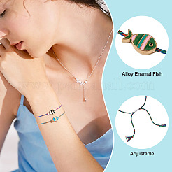 4Pcs 4 Colors Alloy Enamel Fish Charm Adjustable Bracelets&nbsp;BJEW-TA0001-30