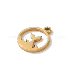 304ステンレスペンダント  フィッシュテールチャーム付きの丸型リング  ゴールドカラー  11x9x1mm  穴：1mm&nbsp;STAS-L292-03G