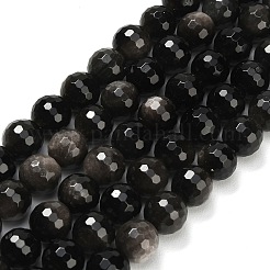 天然銀黒曜石ビーズ連売り  多面カット  ラウンド  10mm  穴：1mm  約38~39個/連  15.16''（38.5センチメートル）&nbsp;G-C280-B08-10mm