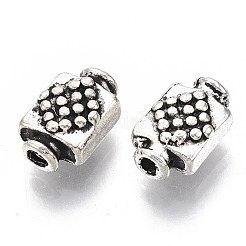 チベット風合金ビーズ  カドミウムフリー＆鉛フリー  菱形の四角形  アンティークシルバー  9.5x6x4mm  穴：1.4mm  約1035個/1000g&nbsp;TIBE-R317-090AS-LF