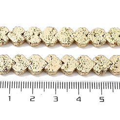 電気メッキされた天然溶岩岩ビーズ連売り  ハート  ライトゴールドメッキ  7.5~8.5x8.5~9x3mm  穴：1mm  約56個/連  15.94''（40.5センチメートル）&nbsp;G-H303-A09-LG