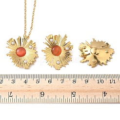304ステンレススチールフラワーペンダントネックレス＆スタッドピアスセット（女性用）  プラスチックパールとキャットアイ付き  イオンプレーティング（ip）  ゴールドカラー  19.61インチ（498mm）&nbsp;SJEW-B020-03G