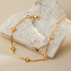 Teachers' Day Apple Brass with Plastic Pearl Bead Link Chain Anklets for Women&nbsp;FS-WG6989F-01