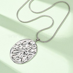 304 Stainless Steel Textured Oval Pendant Necklaces for Women&nbsp;NJEW-C117-01B-P