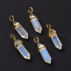 オパールペンダント  多面カット  ゴールデントーン真鍮パーツ  鉛フリー＆カドミウムフリー  弾丸  27~30x9~10x7~8mm  穴：4x3mm&nbsp;G-K329-21G