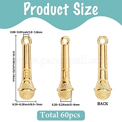 60個の亜鉛合金ペンダント  マイクチャーム  ゴールドカラー  23~24x6.5~7x5~6mm  穴：1.6~1.8mm  60個/セット&nbsp;FIND-SC0016-31G