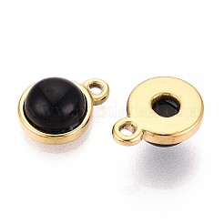 天然ブラックオニキスの半円形チャーム  201 ステンレス鋼の部品  18KGP本金メッキ  イオンプレーティング（ip）  染め＆加熱  13.5x10x5.5~6mm  穴：1.5~1.6mm&nbsp;STAS-N109-213F-G
